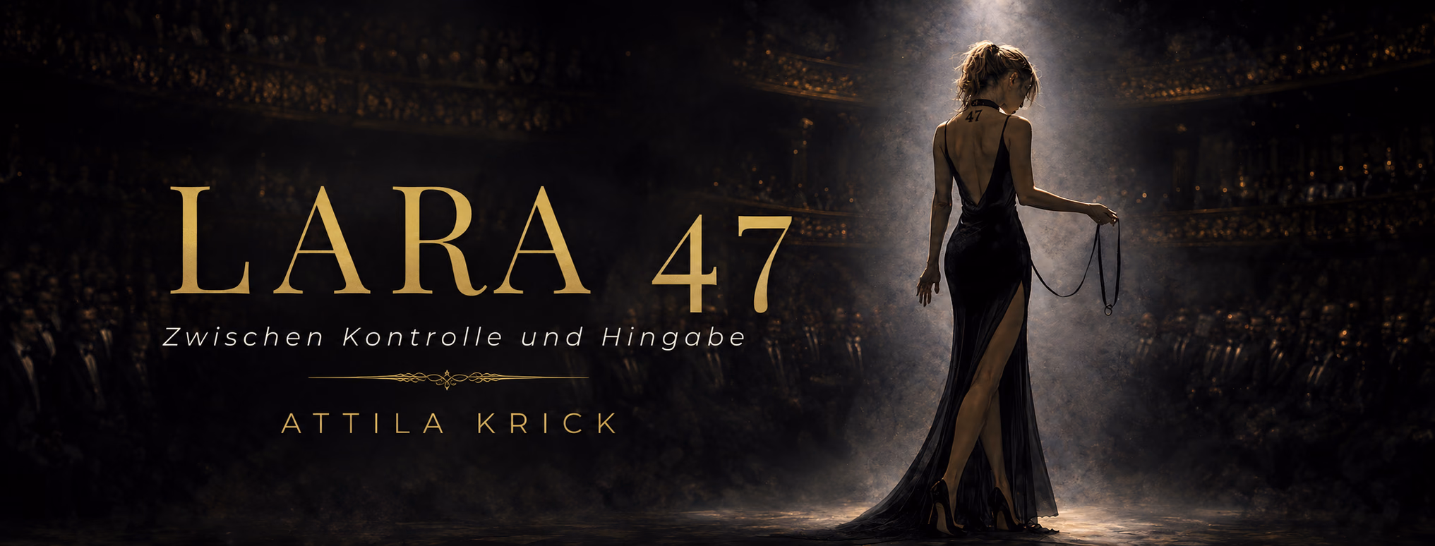Lara steht mit der Lotnummer 47 im Nacken unter einem Lichtkegel auf einer dunklen Bühne.