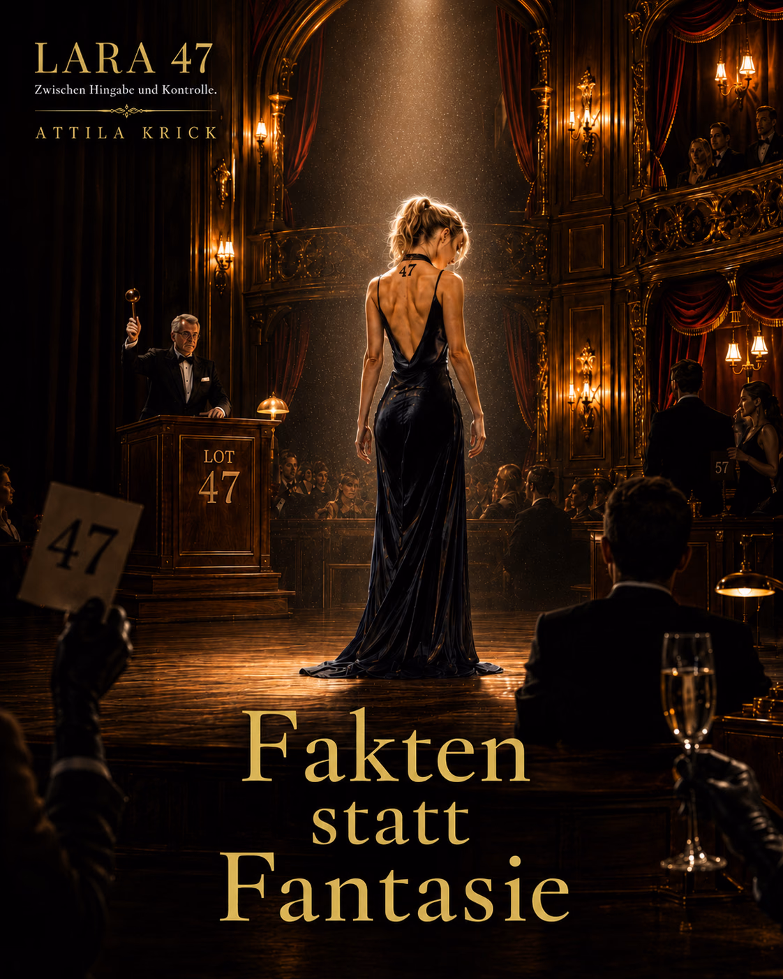 Cover des Songs Fakten statt Fantasie: Lara steht als Lot 47 auf einer Theaterbühne.
