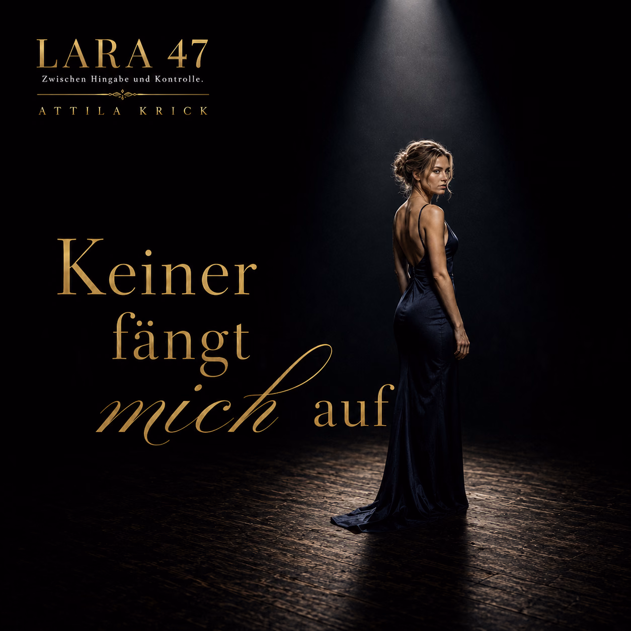 Cover des Songs Keiner fängt mich auf: Lara steht allein auf einer dunklen Bühne.